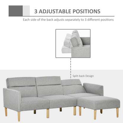 Nosove Diri Linen Light Grey Corner Sofa Bed Set With Footstool And Rubberwood Legs