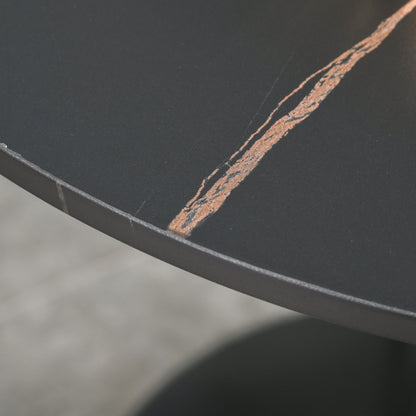 Dira Lina Metal And Wooden Black Round Bistro Dining Table