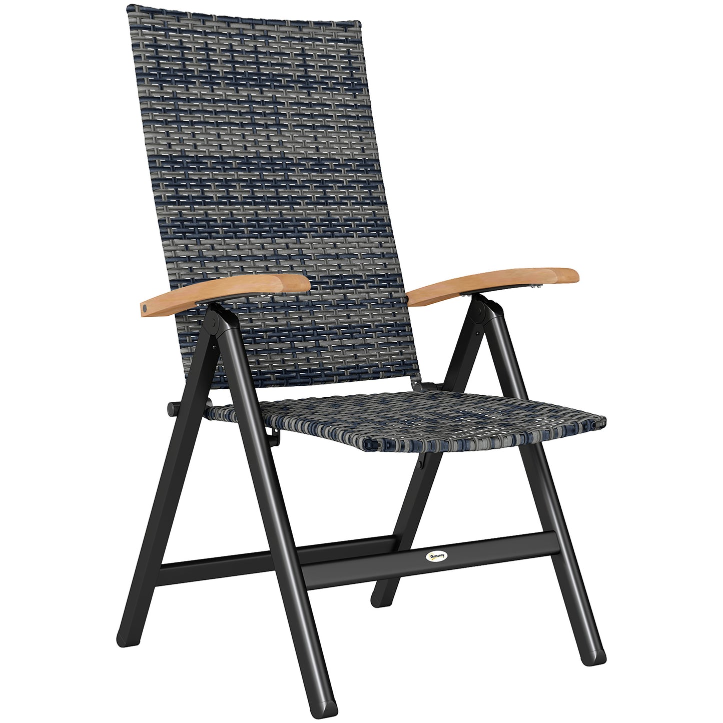 Coco Rattan Mixed Grey Folding Garden Dining Chair With High Back And Wood Armrests