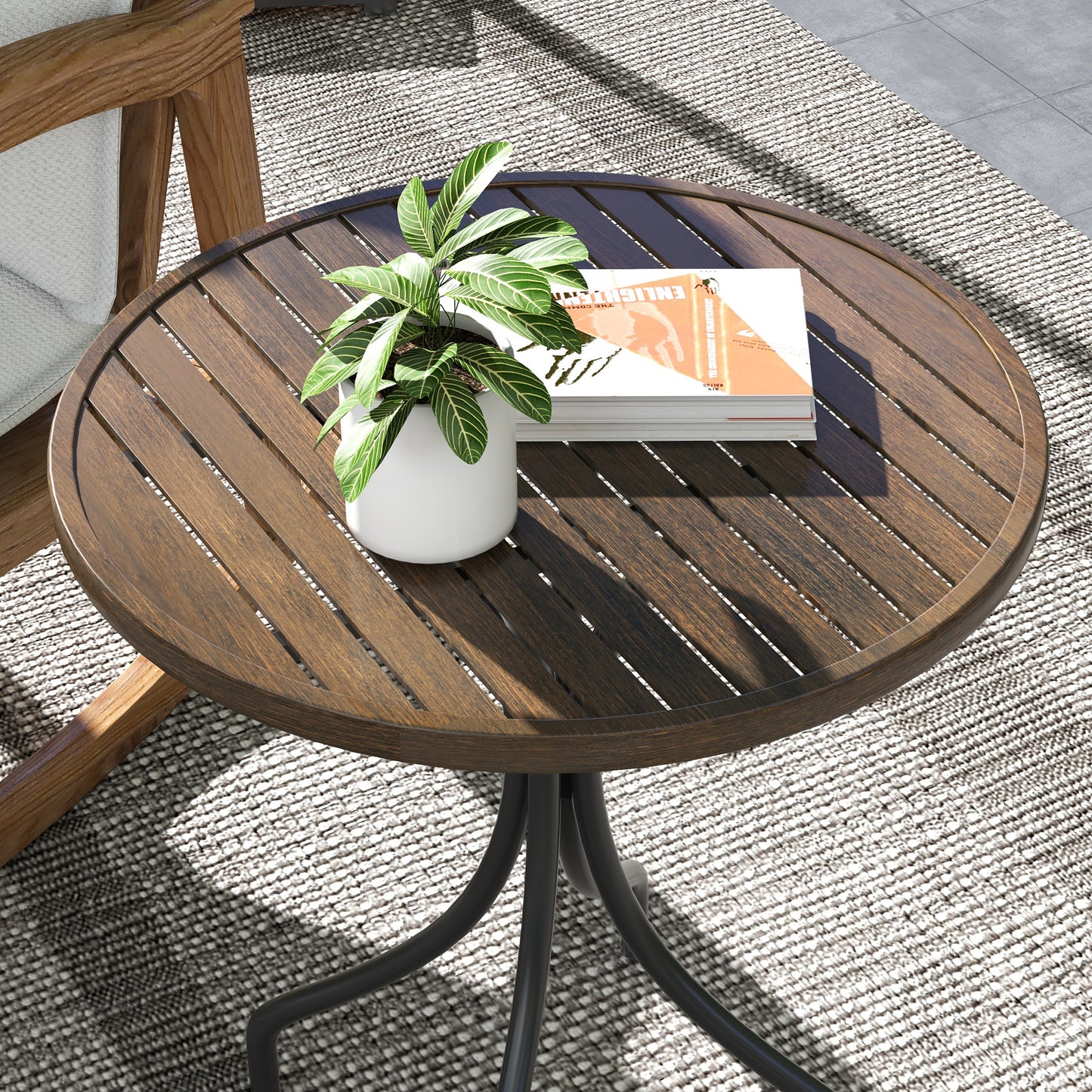 Rabasu Galvanised Steel Brown Round Garden Bistro Table