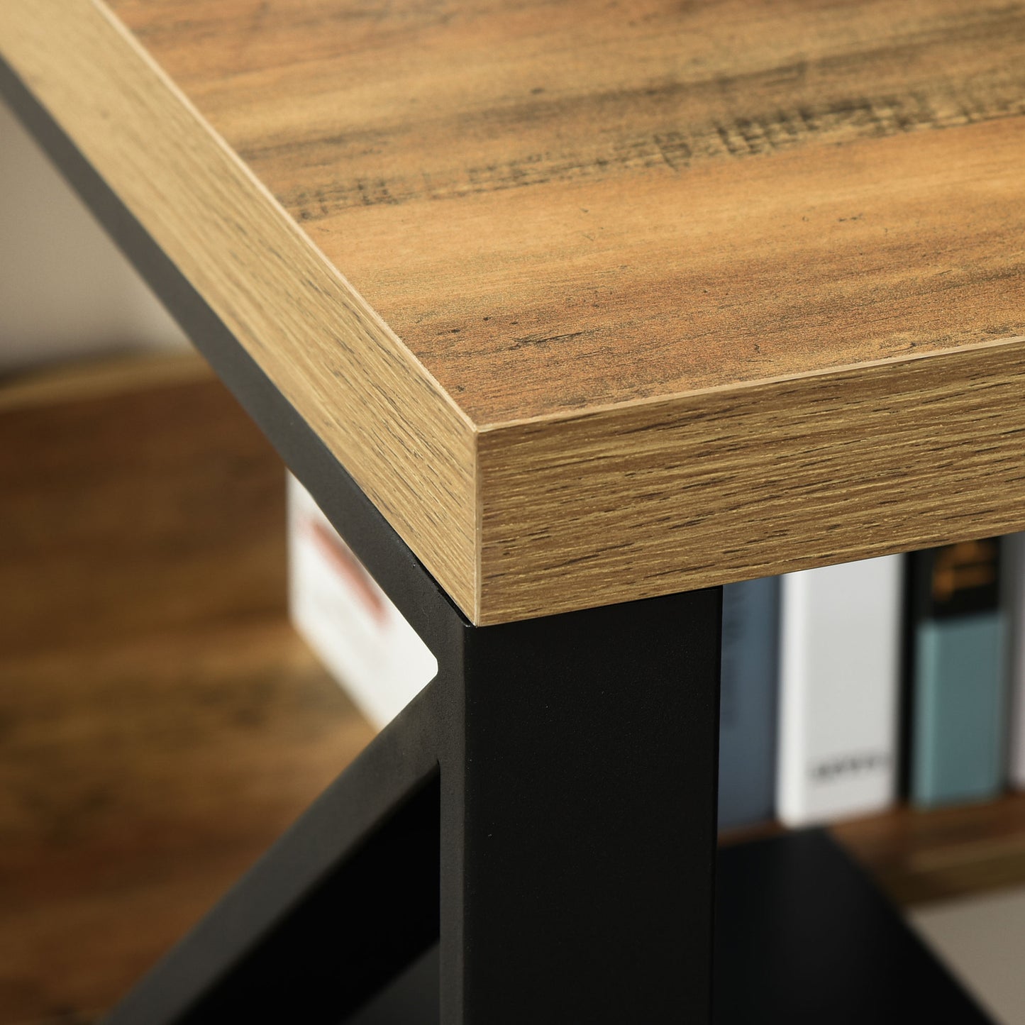 Filudi 120cm Wooden Black Brown Wood Effect Desk With Storage Shelving