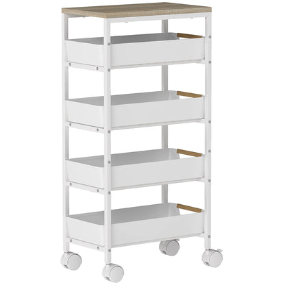 Lubani Metal White 5 Tier Storage Trolley On Wheels