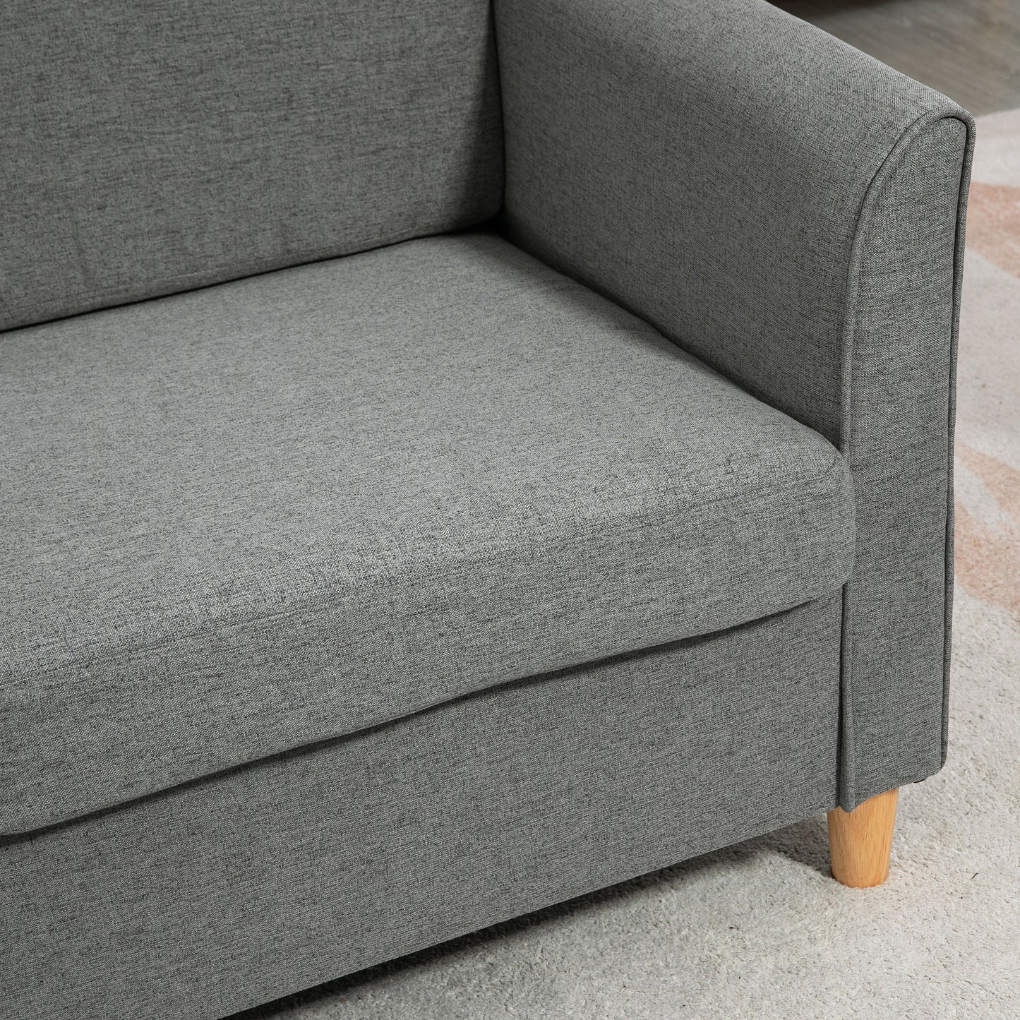 Loveka Fabric Grey Compact 2 Seater Sofa With Wooden Legs And Armrests