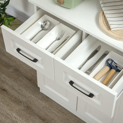 Reluta Tafa Wooden White Tall Kitchen Cupboard With Adjustable Shelves Drawers And OFauxn Counter 168 cm
