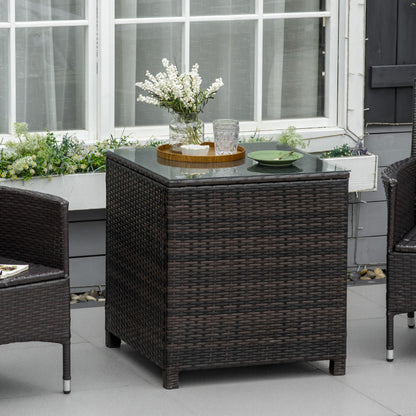 Naco Rattan Brown Outdoor Side Table With Tempered Glass Top