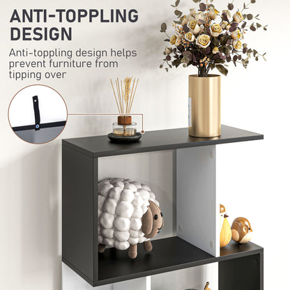 Noli Diha Wood And Metal Black And White S ShaFauxd Freestanding Bookcase With 5 And 6 Tier Layout