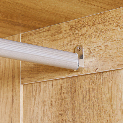 Corasoro Natural Wood Finish 2 Door Modern Wardrobe With 2 Drawers And Hanging Rail