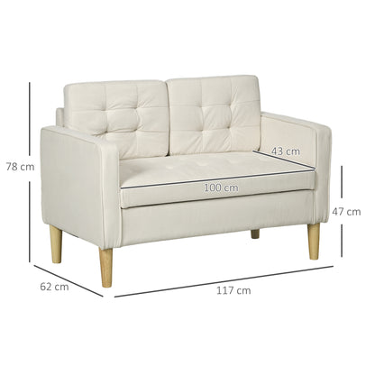 Motono Off White Compact 2 Seater Sofa With Hidden Storage Tufted Seat