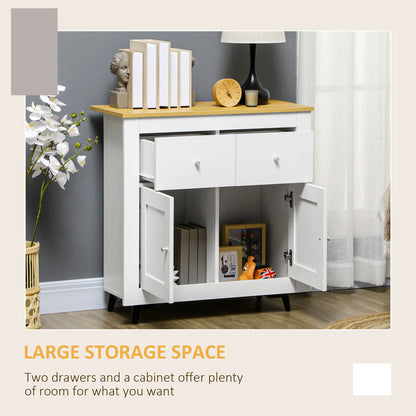 Dielro White and Natural Wooden Farmhouse Sideboard With Double Doors And 2 Storage Drawers
