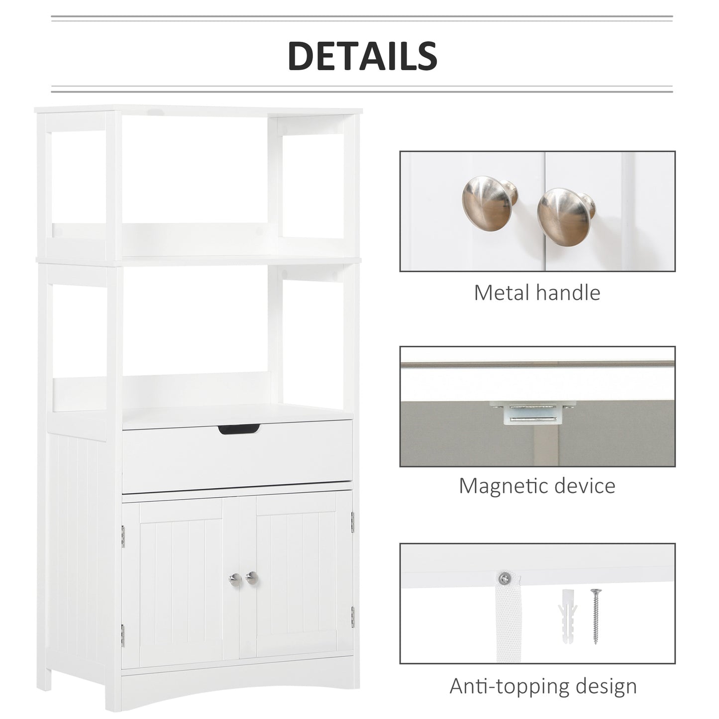 Disarike White Freestanding Storage Cabinet With Shelves Drawers And Double Doors For Bathroom Or Kitchen