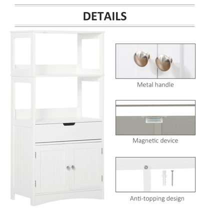 Disarike White Freestanding Storage Cabinet With Shelves Drawers And Double Doors For Bathroom Or Kitchen