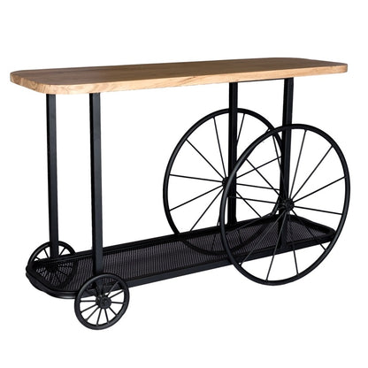 Shanghai Industrial Oak and Black Modern Wheel Console Table