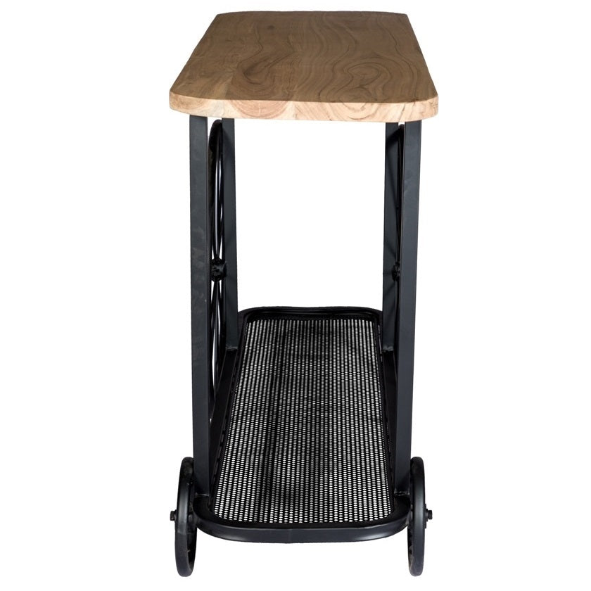 Shanghai Industrial Oak and Black Modern Wheel Console Table