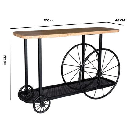 Shanghai Industrial Oak and Black Modern Wheel Console Table