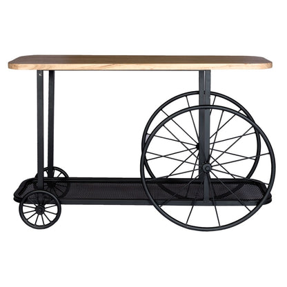 Shanghai Industrial Oak and Black Modern Wheel Console Table