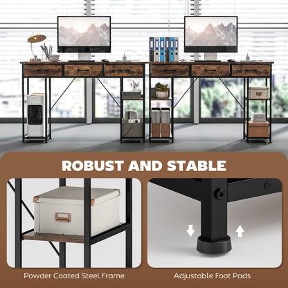 Hariva 120cm Wooden Rustic Brown Home Office Desk With Power Sockets 3 Fabric Drawers And 4 Storage Shelves