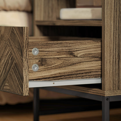 Kazi Brown Wood Effect Bedside Table With Drawer Shelf And Steel Legs