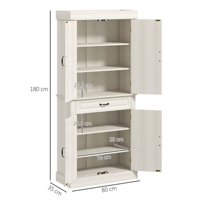 Tokeri Wooden Cream White Tall Kitchen Pantry Cabinet 4 Doors And Storage Shelves