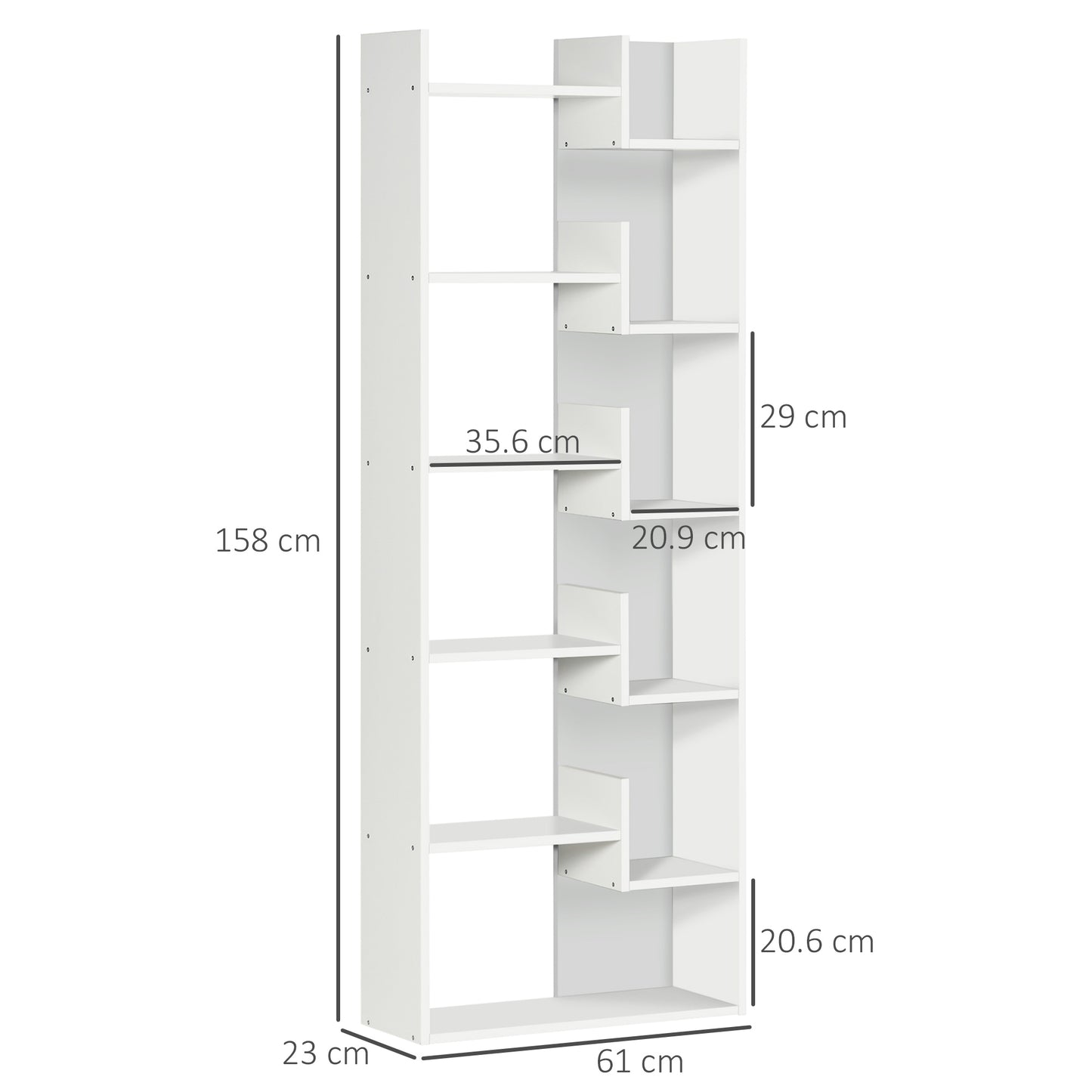 Linoma Wood White 6 Tier Modern Bookcase With 11 OFauxn Shelves