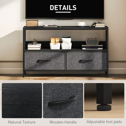 Avatera 98cm Black and Grey TV Storage Unit With 2 Fold Down Fabric Drawers