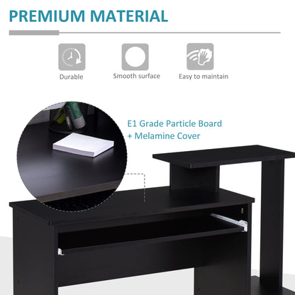 Noelni 100cm Wooden Black Home Office Desk With Sliding Keyboard Tray Drawer And Shelving