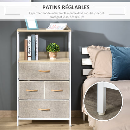 Bafadima Wooden Light Grey 4 Fabric Storage Drawers Chest With Open Shelves