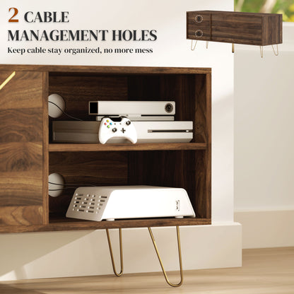 Lurali 130cm Wooden Brown TV Cabinet 2 Doors and Shelf Gold Hairpin Legs For Screens Up To 60 Inches
