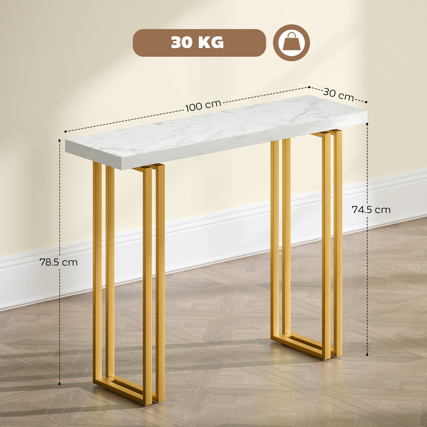 Mahota Metal And Faux Marble White Slim Entryway Console Table With Safety Bracing