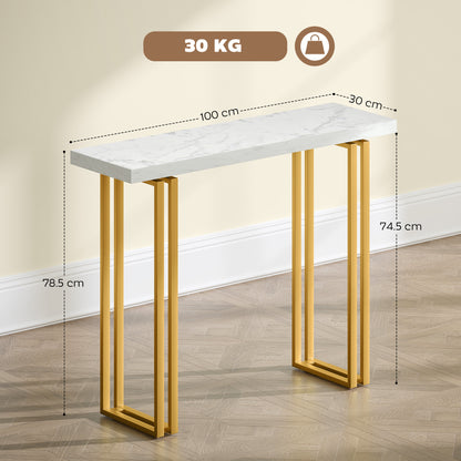Mahota Metal And Faux Marble White Slim Entryway Console Table With Safety Bracing