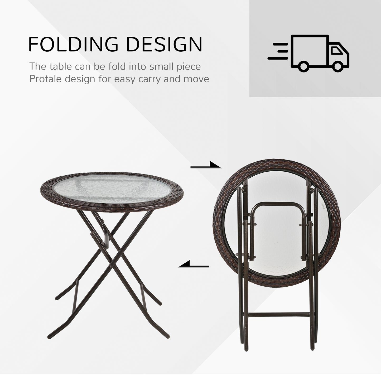 Lose Brown Rattan and Glass Round Folding Outdoor Bistro Table