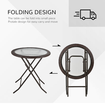 Lose Brown Rattan and Glass Round Folding Outdoor Bistro Table