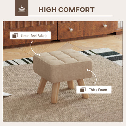 Luluva Linen Look Brown Square Padded Footstool Diamond Tufted