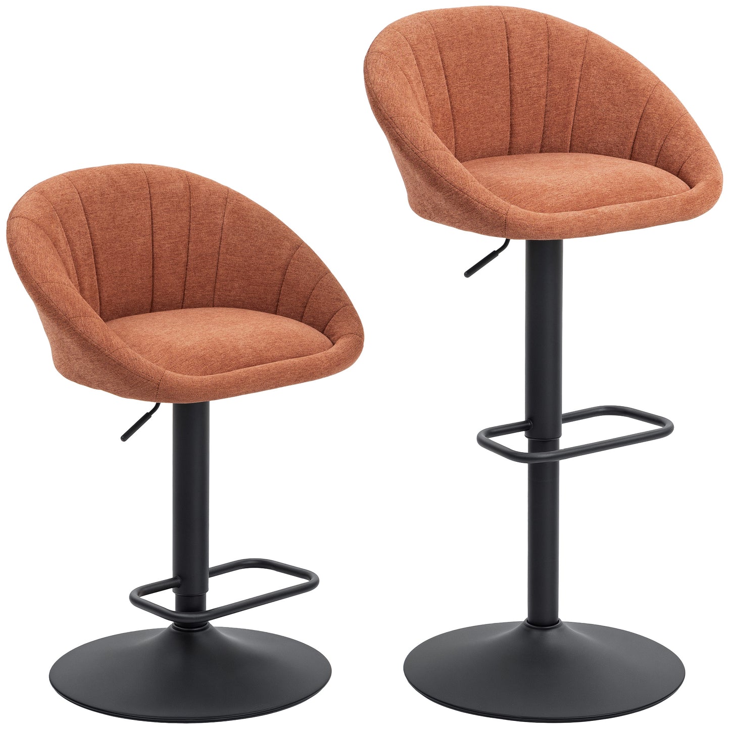 Lovake Fabric Orange Relaxed Tub Bar Stools Set Of 2 With Curved Seat