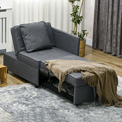Lomo Fabric Grey 3 In 1 Convertible Single Sofa Bed With Magazine Pocket