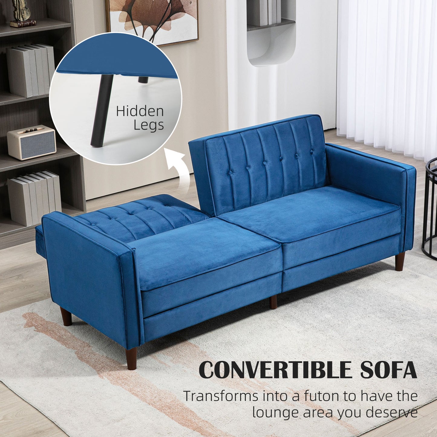 Pariha Susa Velvet Blue 3 Seater Sofa Bed