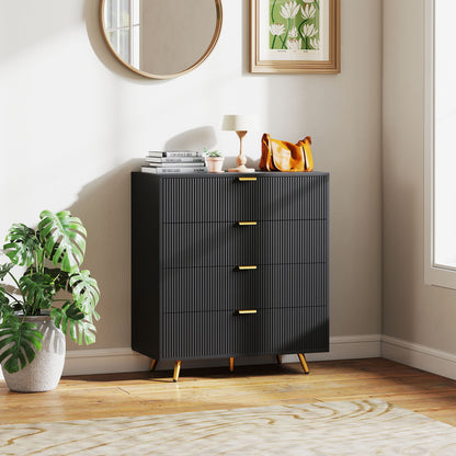 Disu Wooden Black Elegant 4 Drawer Bedside Storage Table