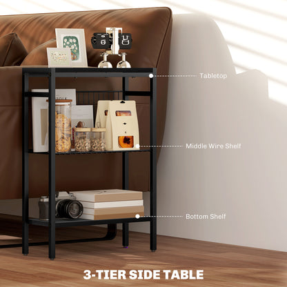 Notosu Metal And Wooden Black Industrial 3 Shelf Side Table