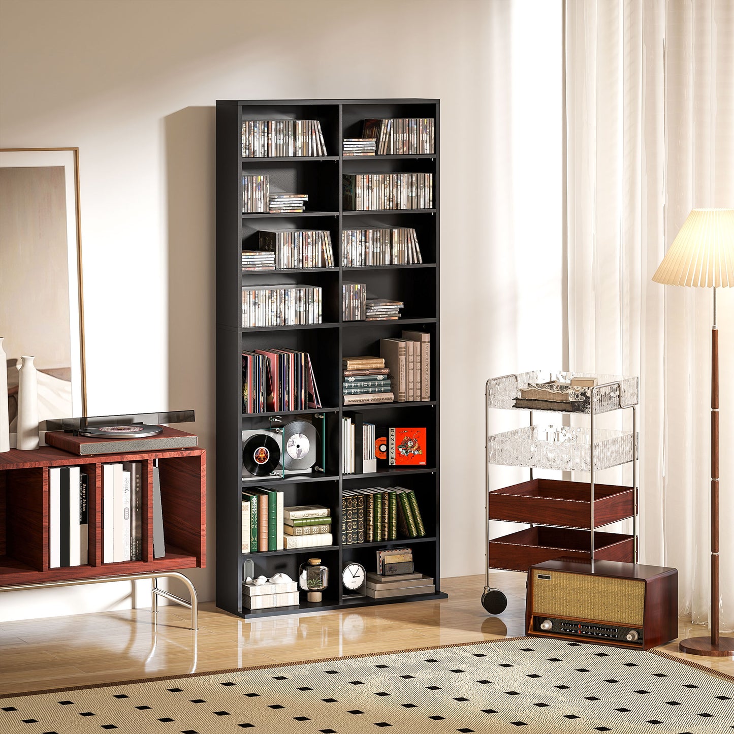 Sezi Wood Black Tall Media Storage Tower With 640 Disc Capacity