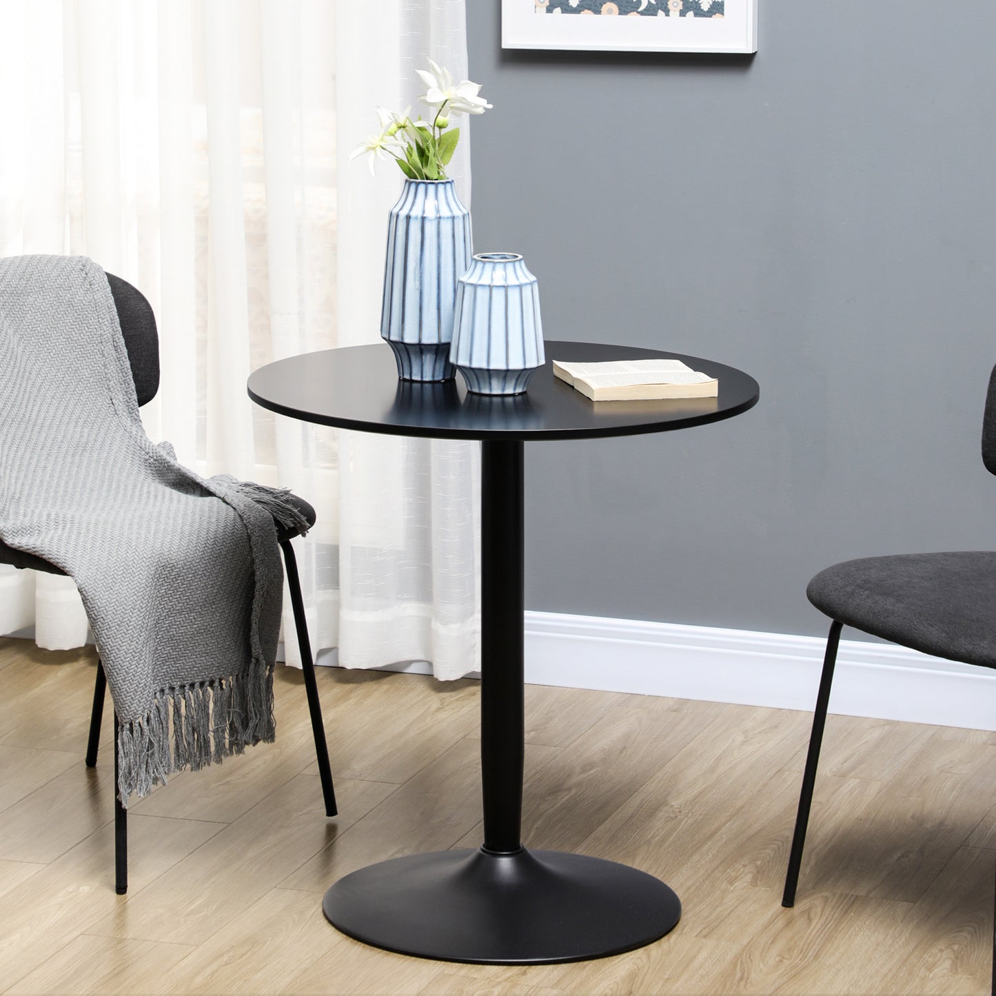 Reveva 70cm Metal Black Minimal Round Dining Table For 2