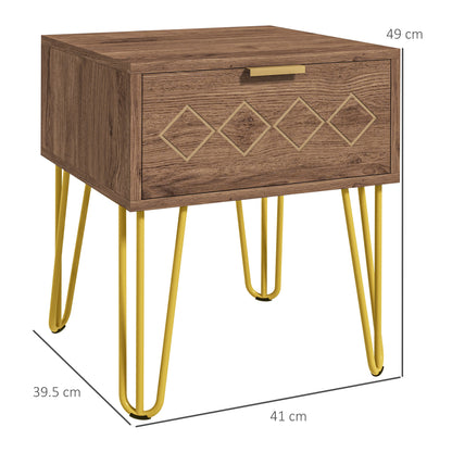 Keso Wooden And Metal Set Of 2 Bedside Tables With Drawers And Gold Tone Legs