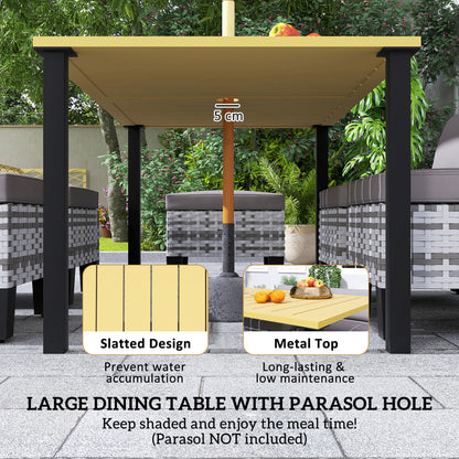 Luzise Grey Rattan 6 Seater Outdoor Dining Furniture Set Natural Wooden Rectangular Table