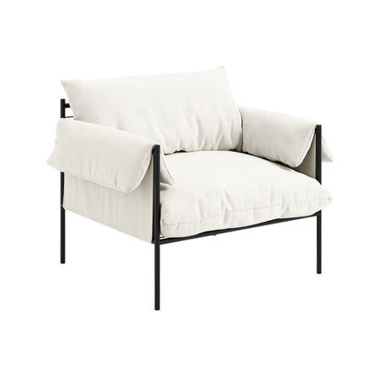 Wardour Minimalist White Houseweave  Armchair Black Metal Legs