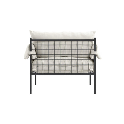 Wardour Minimalist White Houseweave  Armchair Black Metal Legs