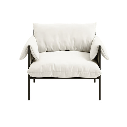 Wardour Minimalist White Houseweave  Armchair Black Metal Legs