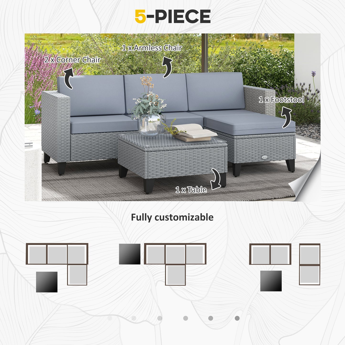 Vasuro Rattan Grey 3 Seater Furniture Set With Corner Sofa and Coffee Table