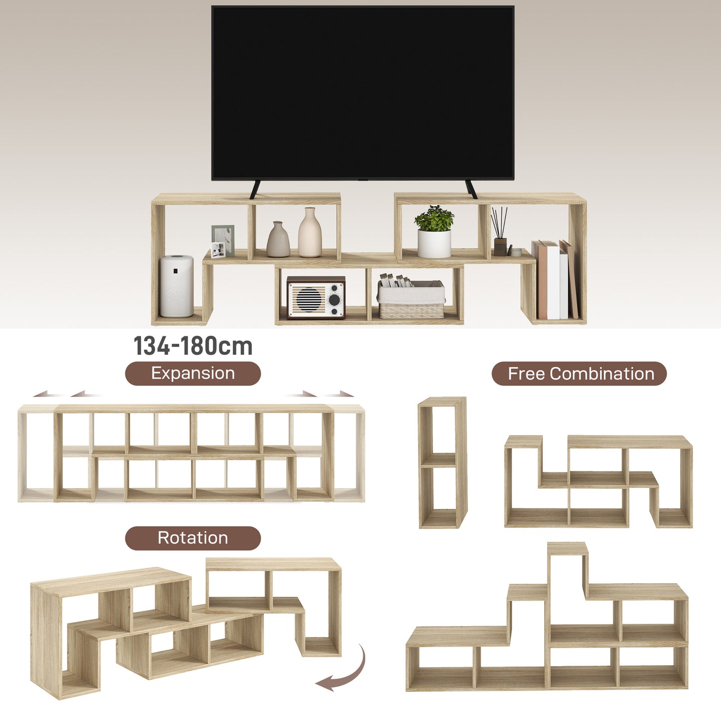 Tota 134cm Natural Wood Effect 3 Block Modular TV Stand