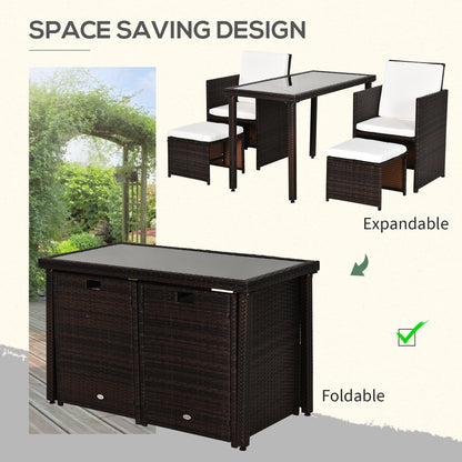Nevani Rattan Brown 2 Seater Cube Garden Dining Set With Armchairs Stools And Rectangular Glass Table
