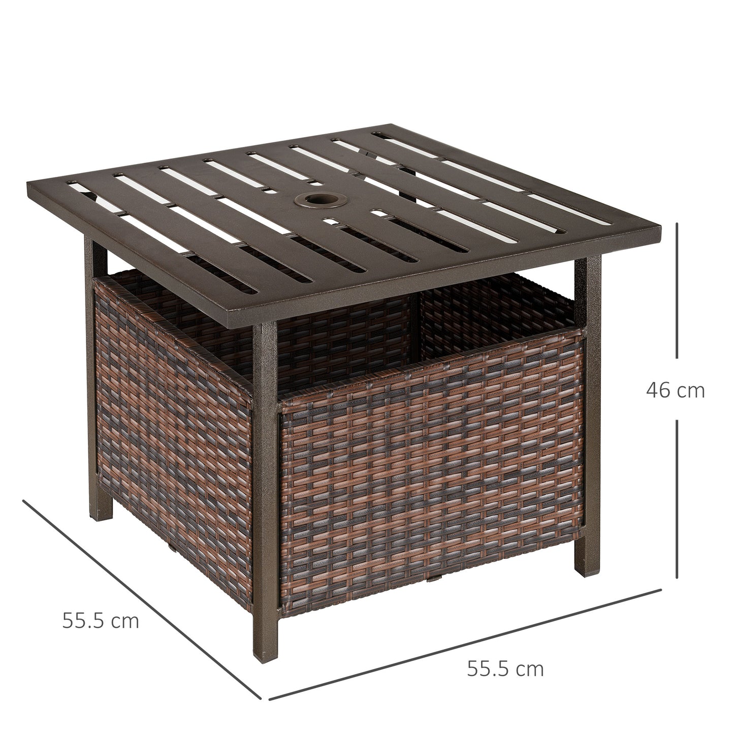 Lalema Rattan Brown Square Outdoor Coffee Table With Umbrella Hole And Slatted Top