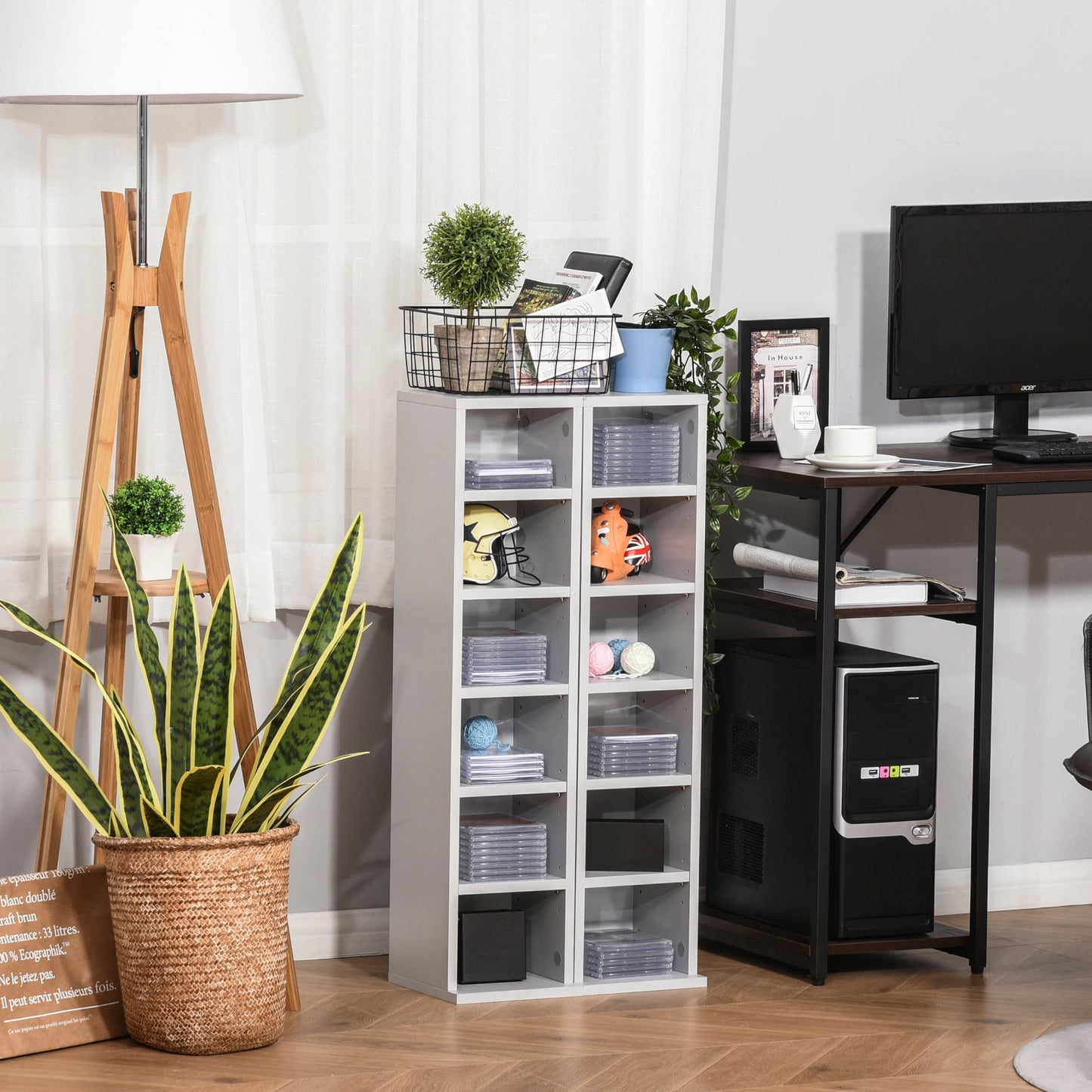 Nonono Wood Grey Set Of 2 Media Storage Towers With Adjustable Shelves