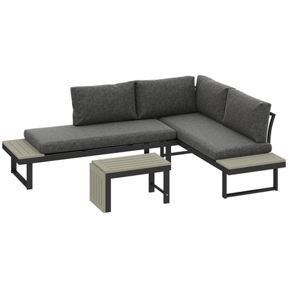 Maluki Aluminium Dark Grey 4 Seater L Shaped Garden Furniture Set With Coffee Table